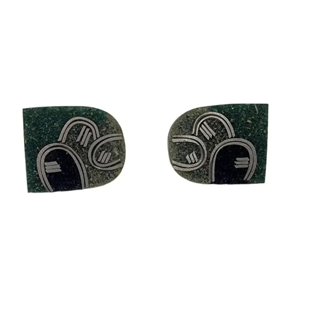 Vintage Stone Metal Stud Earrings